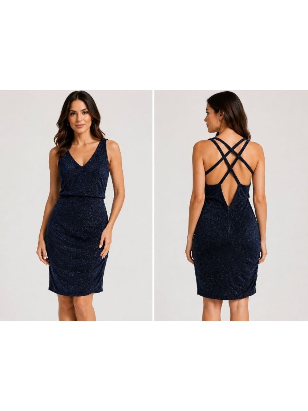 Crystal Doll Size 11 Navy Blue Shimmer Cocktail Dress Crisscross Back Y2K Glam